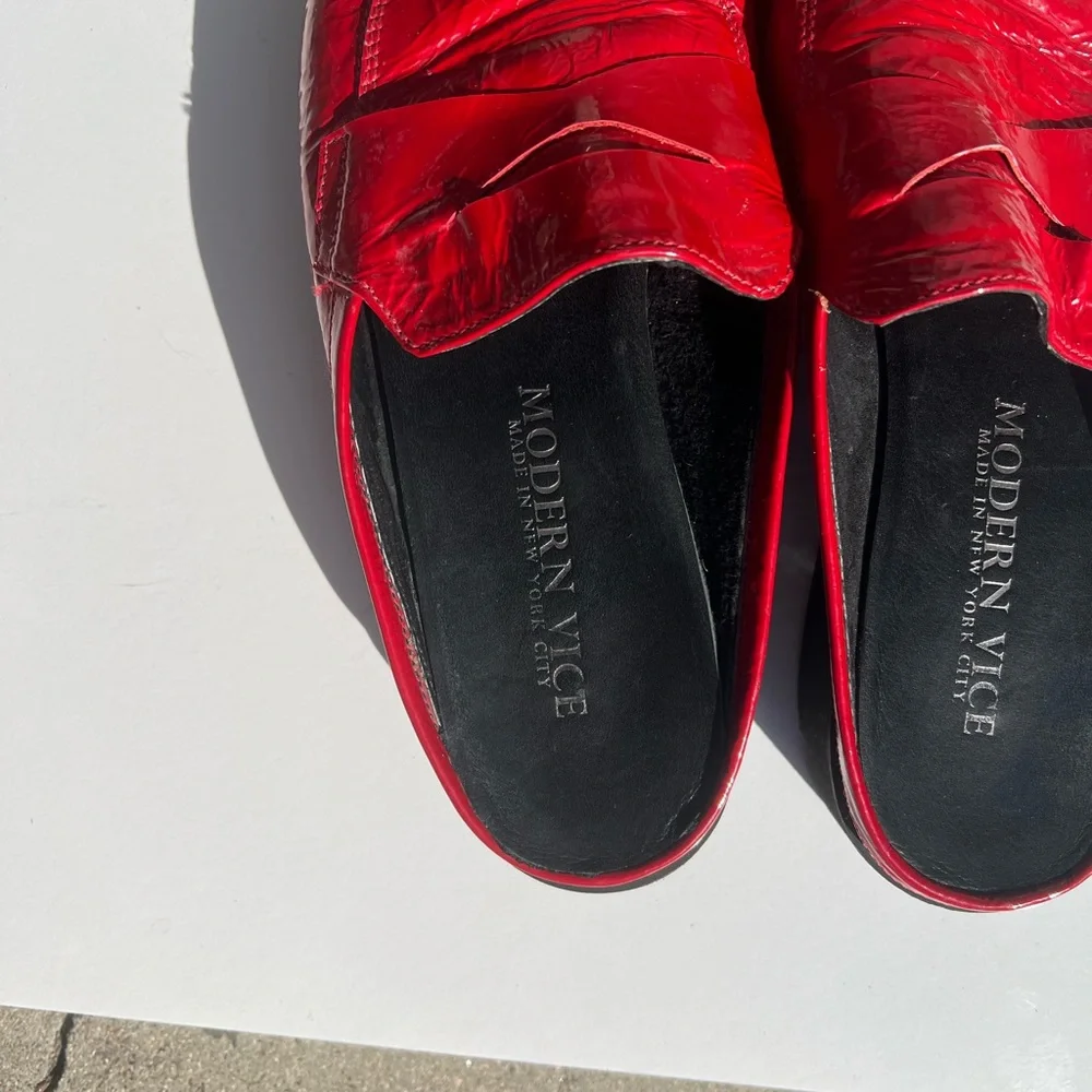Modern Vice Red Pointed Leather Slip-On Loafers